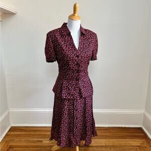 Vintage 1990s Danny & Nicole Floral Skirt and Blouse Set Black Pink Large